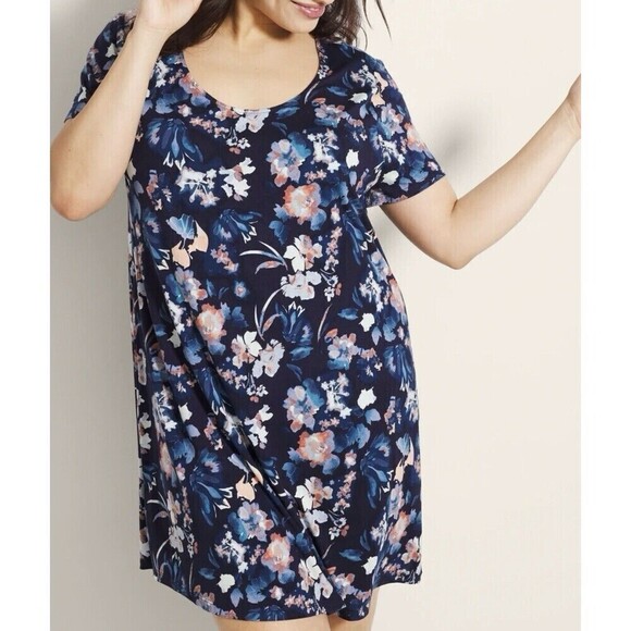 SOMA COOL NIGHTS SLEEPSHIRT phantom floral navy scoopneck size XL nightgown - Picture 1 of 5
